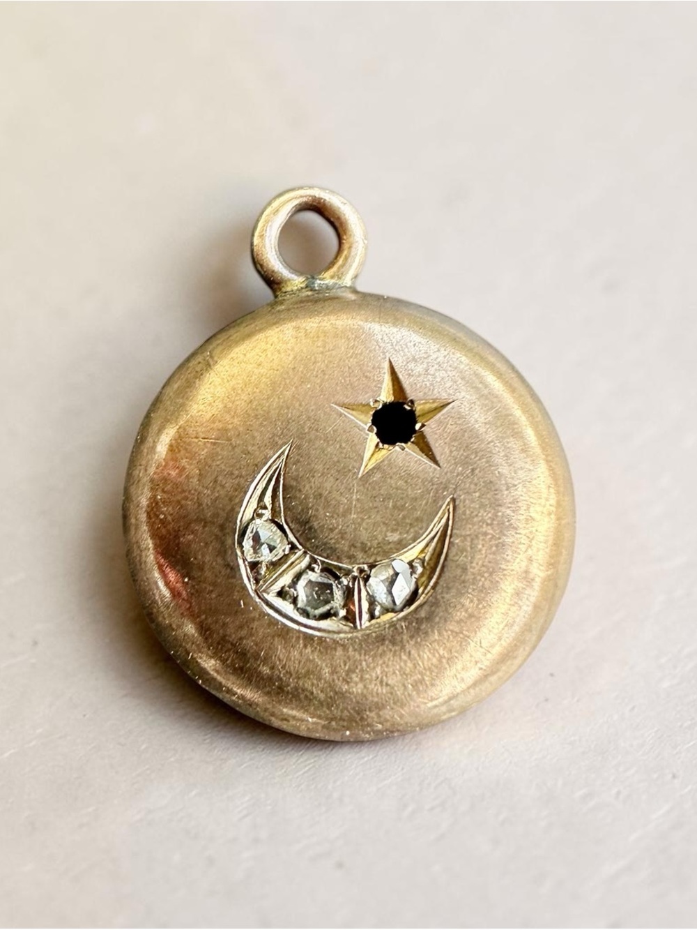 Antique 10K Gold Celestial Crescent Moon & Star Pendant
